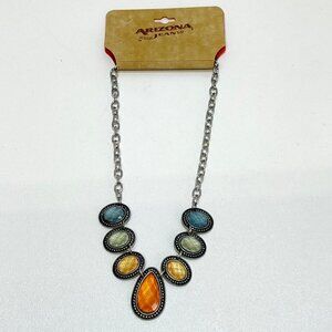Arizona Jean Co. Necklace Multicolor Pendant Statement Silver Tone Chain 16 Inch